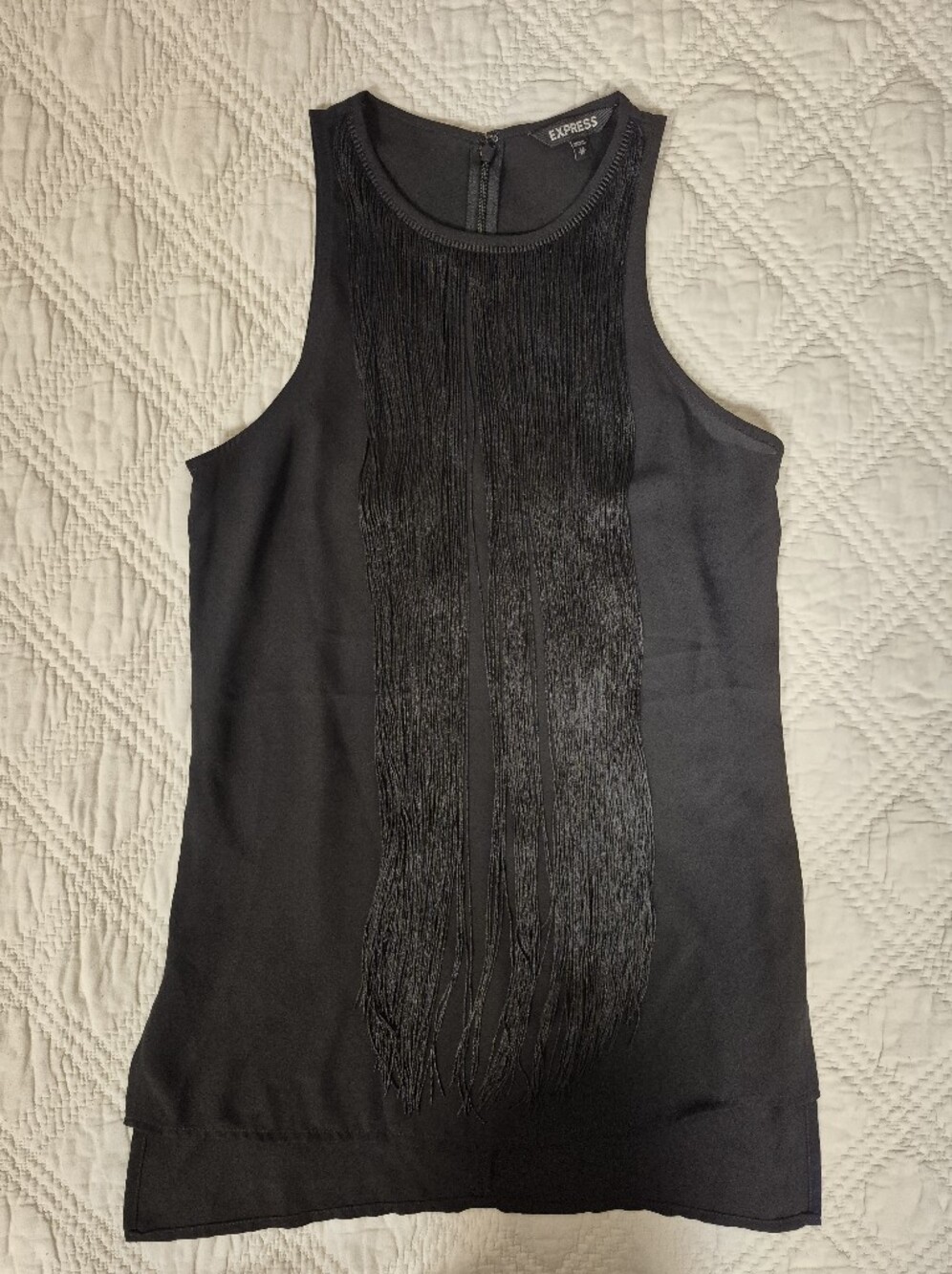 Express Black Long Fringe Sleeveless Blouse Tank XS Like New
